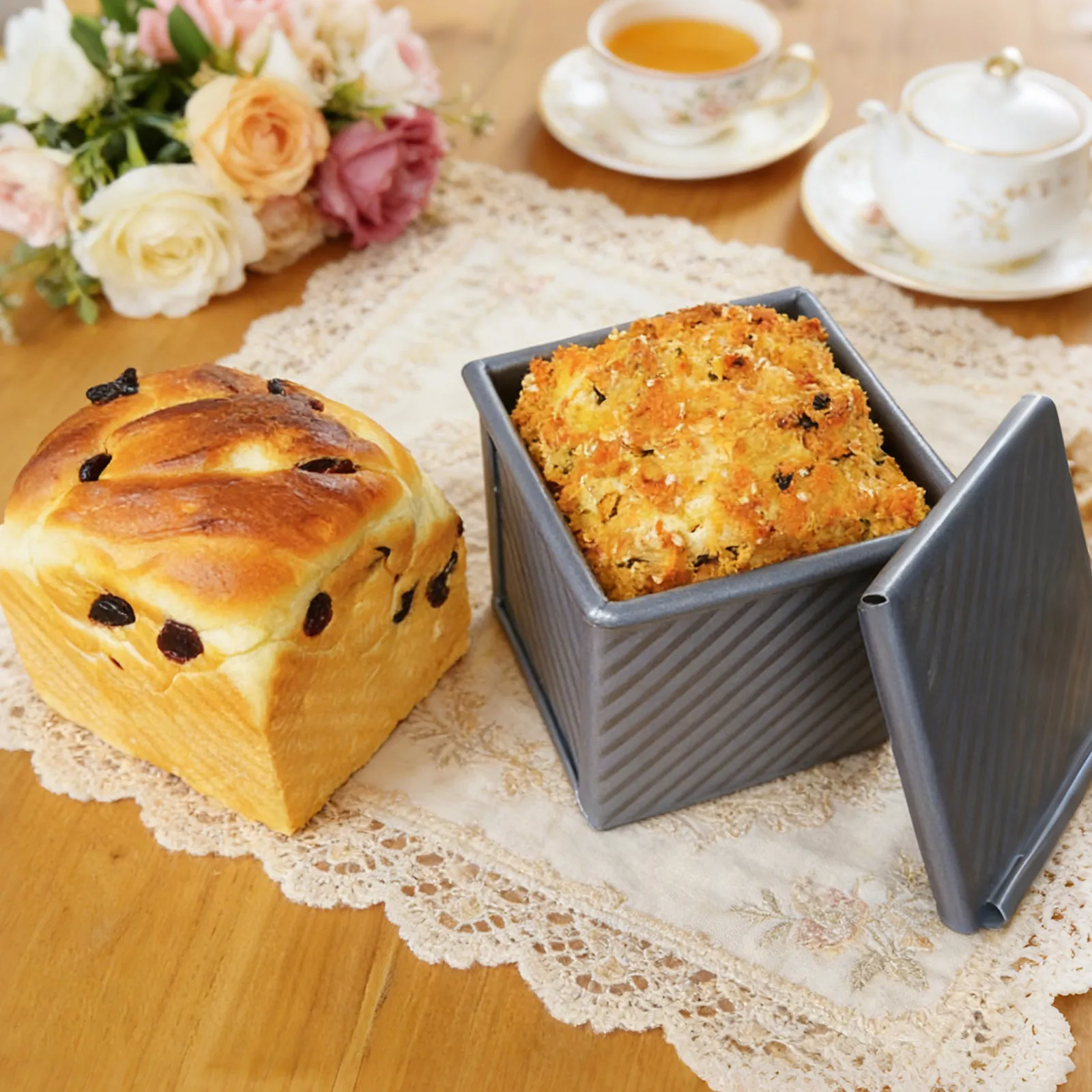 Non-Stick Pullman Loaf Pan with Lid - Carbon Steel 250g Corrugated Bread Toast Baking Mold for Perfectly Baked Bread Toast view 6