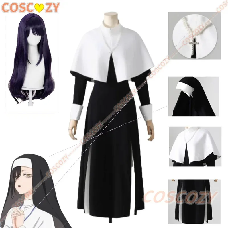 2025 11 مارين أزياء تنكرية قلادة شعر مستعار الموسم الأول 2 نساء فتاة راهبة موحدة كيتاجاوا فستان أسود الهالوين C