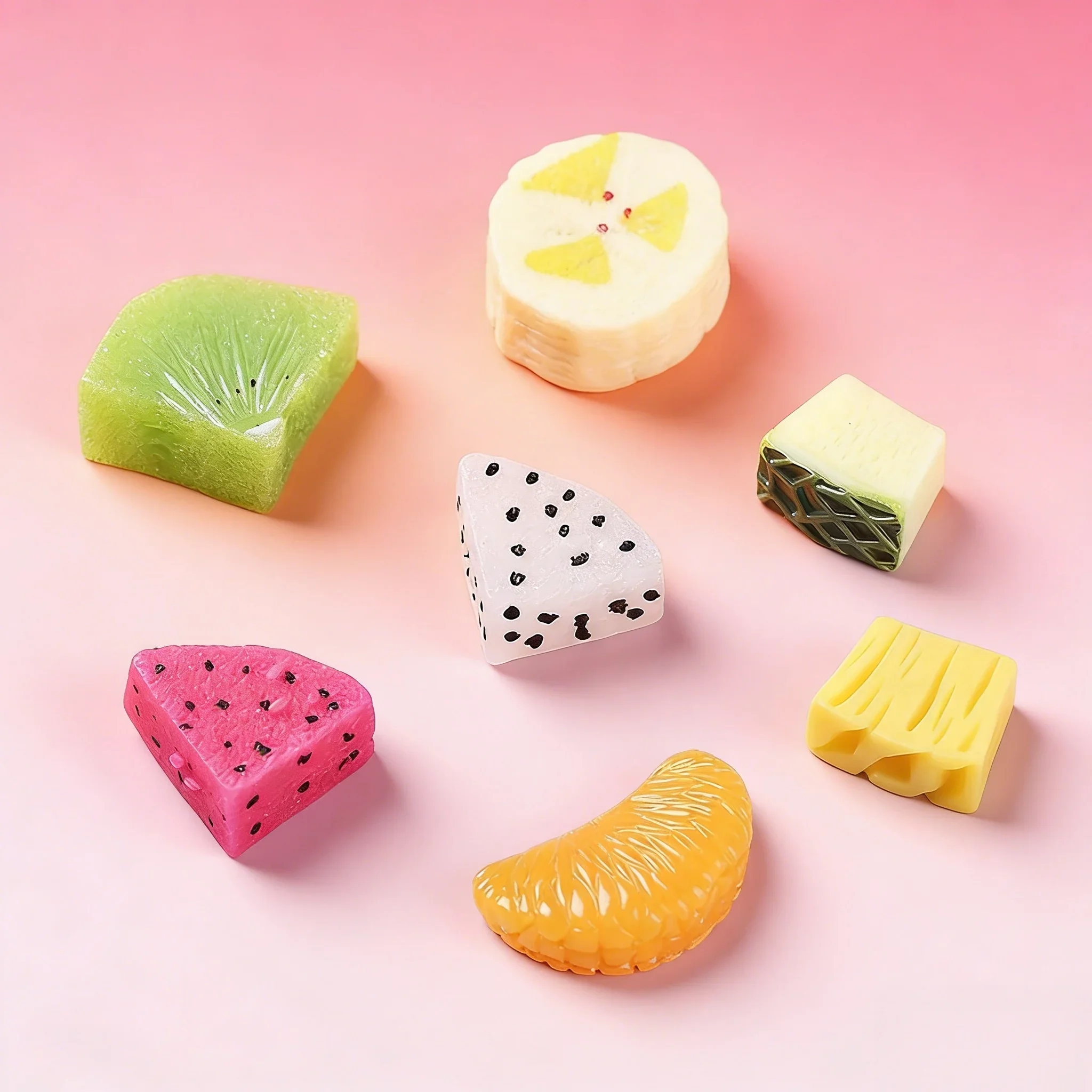10Pcs Simulation Apple Lemon Mango Watermelon Yangberry Raspberry Fruit Slices, Artificial Ice Cubes, Fake Craft Shooting Props