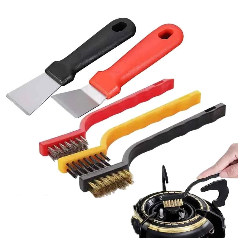 Gas Stove Long Handle Cleaning Brush Kitchen Multi-function Cleaning Tool Copper Wire Stove Range Hood Oil Stain Cleaning