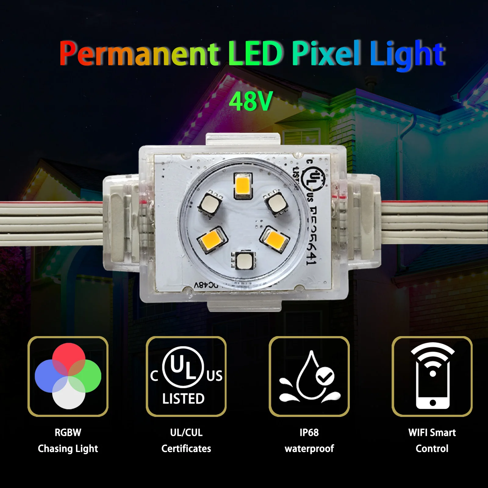 DC48V waterproof IP68 permanent outdoor Christmas holiday light suitable for houses RGB RGBW LED pixel lighting