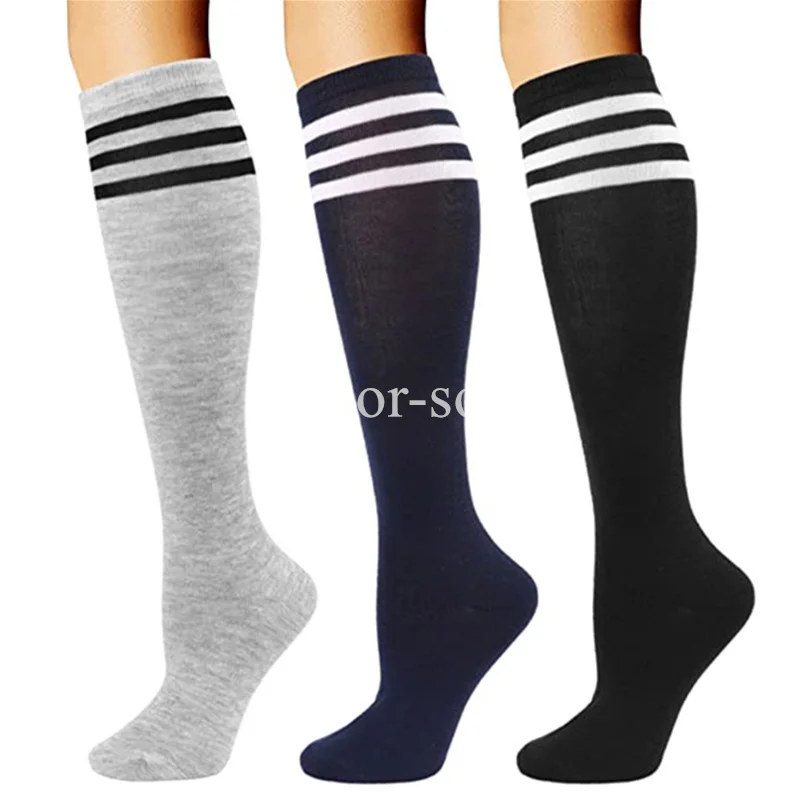 2023 Socks Black White Stripe Compression Long Socks Nylon Long Stockings Solid Color Knee High Socks Kawaii Cosplay JK Woman So