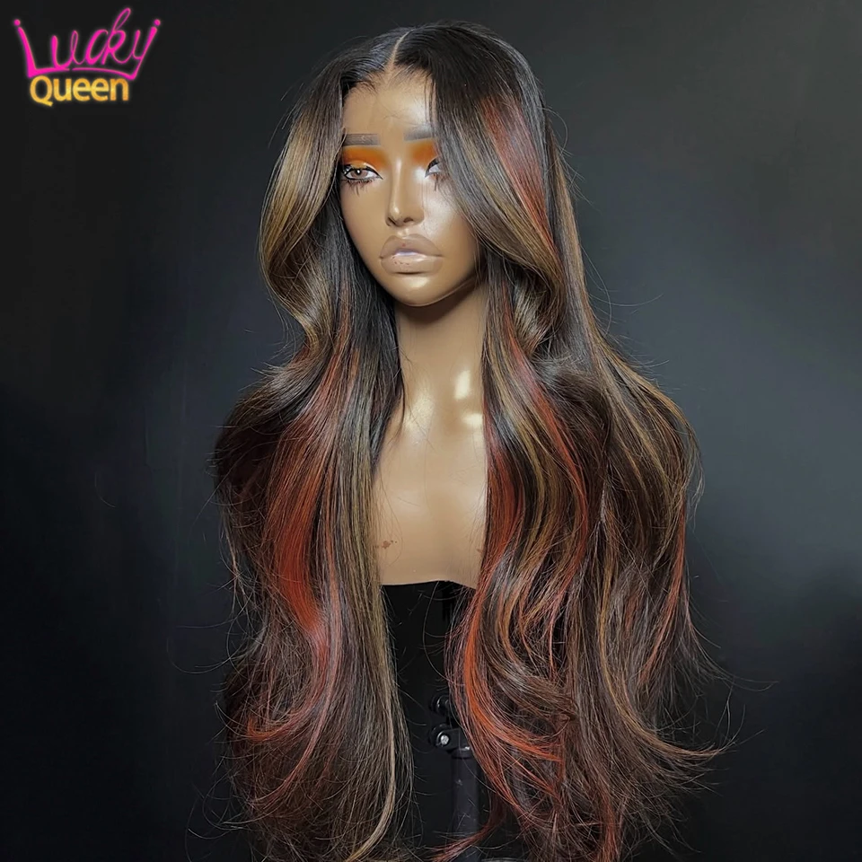 Highlight Brown Orange With Red 13x6 13x4 Hd Lace Front 100% Human Wig For Women Real Human Hair Pre Plucked Body Wave Glueless
