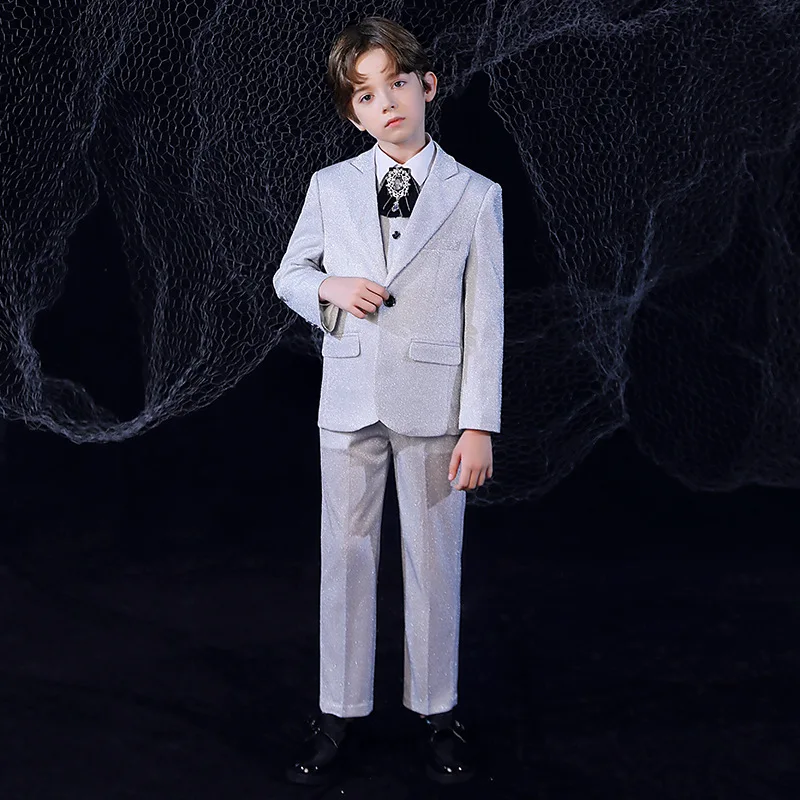 Children Suit Set British Handsome Boy Host Dress Teen Kids Piano Walk Show Performance Clothes Formal Wedding Costumes 13 Years