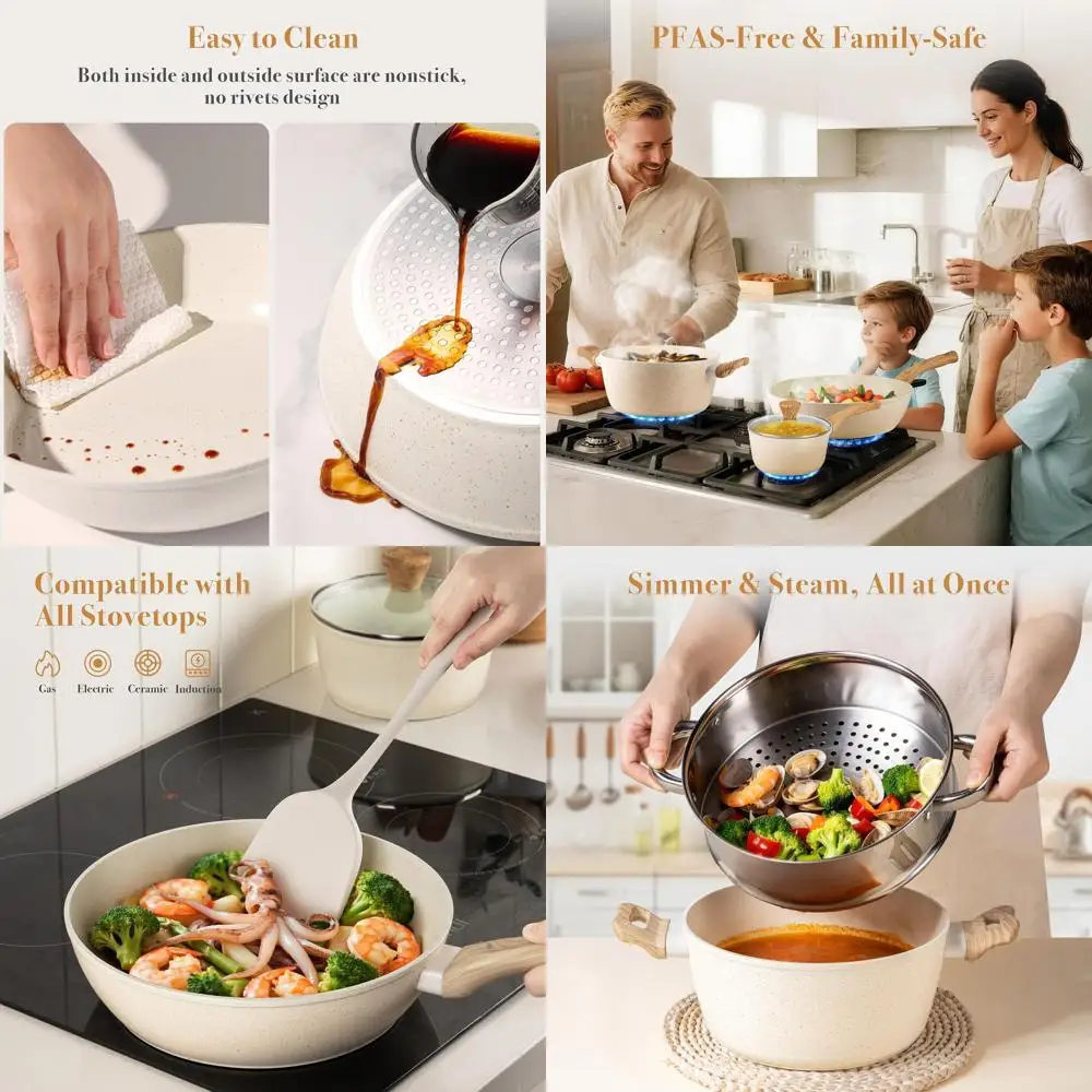 

Nonstick 14-Piece Ceramic Cookware Set, Healthy & Non-Toxic Kitchenware, Induction Compatible with Frying Pan, PFAS & PTFE Free,