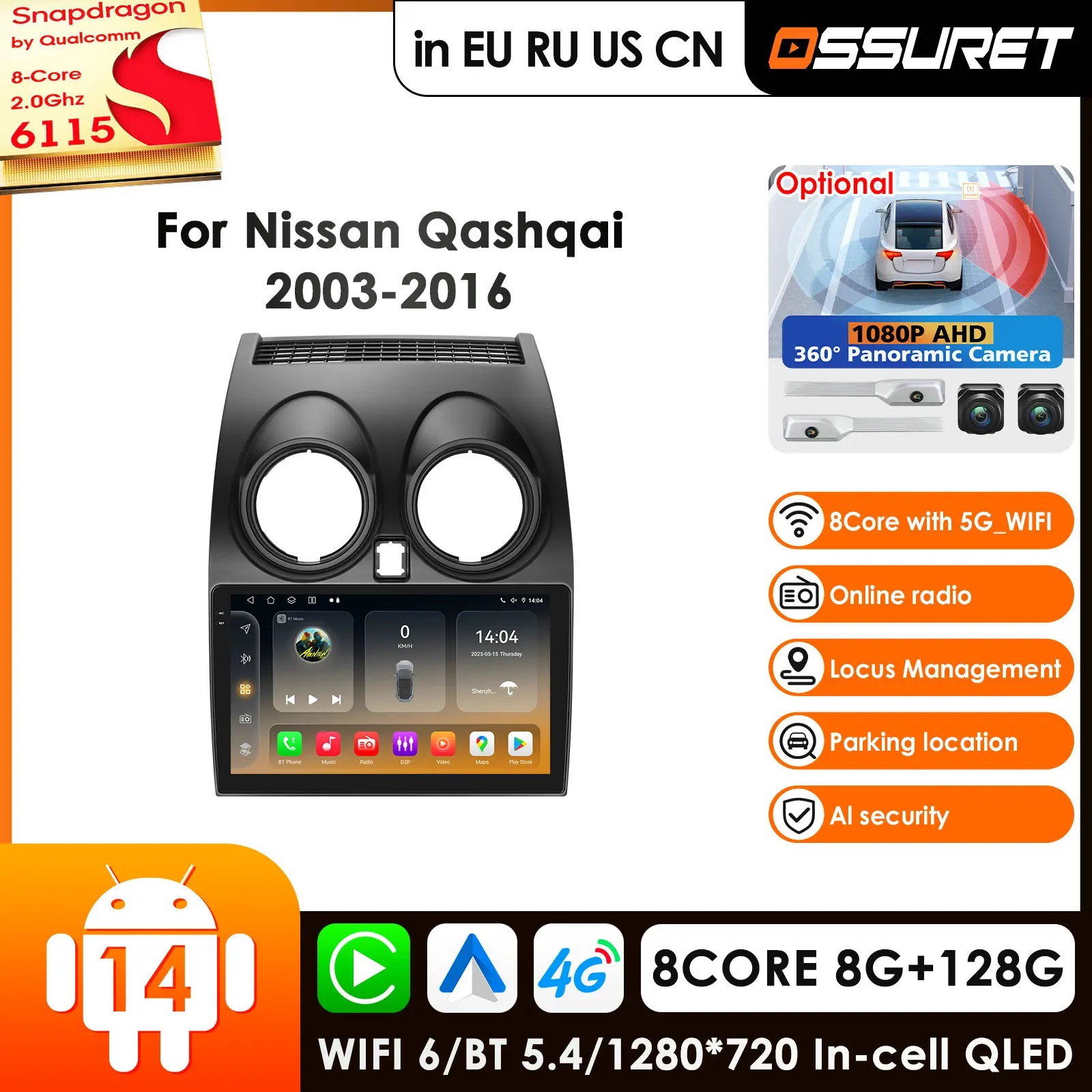 

Carplay 4G-LTE 360Camera Carplay Android Car Radio For Nissan Qashqai J10 2006-2013 Car Multimedia Player GPS Auto Stereo RDS AI