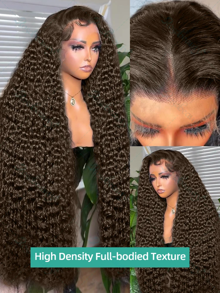 30 34Inch Colored Deep Wave 13x6 HD Lace Frontal Human Hair Wigs Chocolate Brown Curly 13x4 13x5 Transparent Lace Front Wig 200%