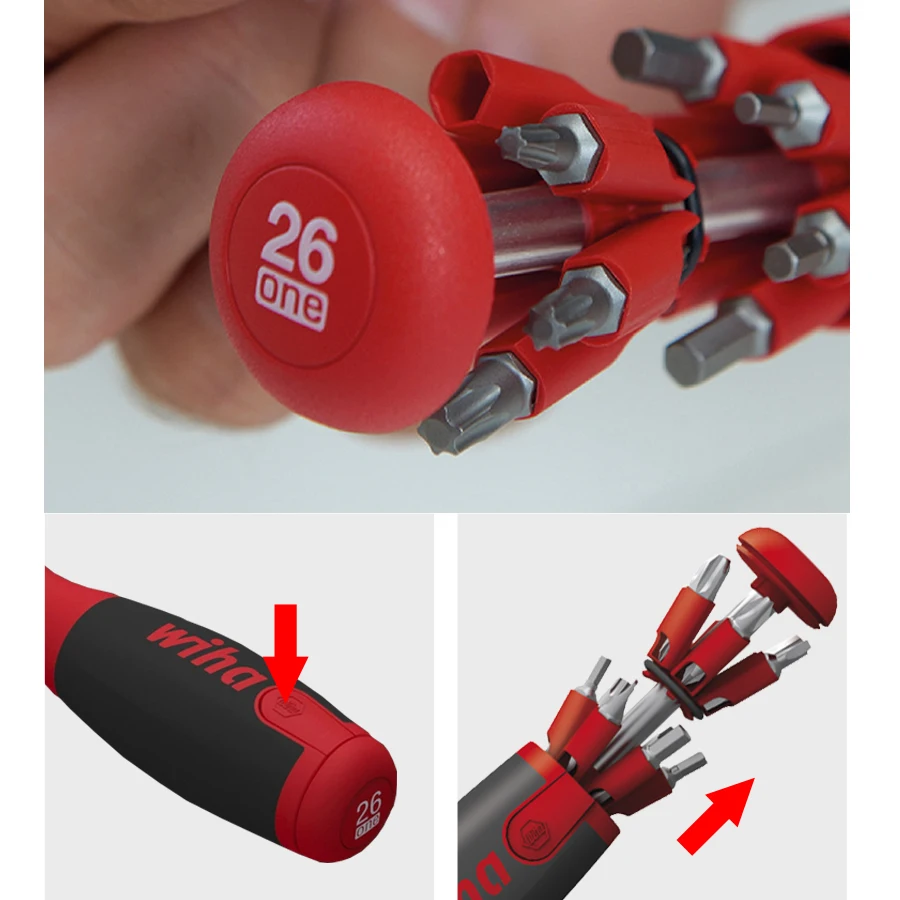 WIHA 40907 26 in 1 Screwdriver Set with Magazine Bit Holder Mixed with 13 Double Bits Hand Tools Multi-functional Screwdriver