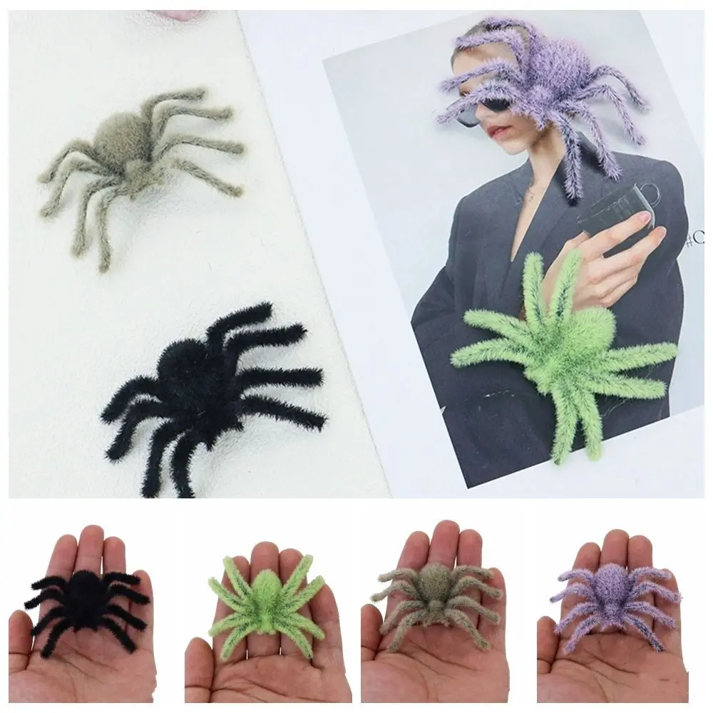 Holiday Decor Funny Halloween Plush Spider 3D Realistic Flocking Black Spider Cartoon Artificial Spider Haunted House
