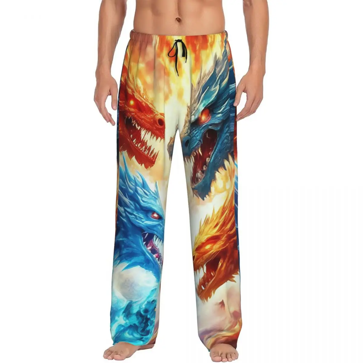 Custom Colorful Mythical Dragon Print Pajama Pants Men Sleepwear Sleep Lounge Bottoms with Pockets
