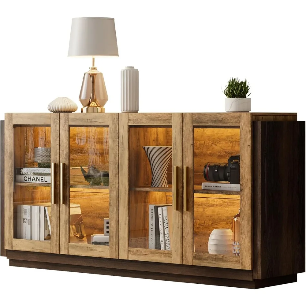 Sideboard-Buffetschrank, Akzentschrank in verschiedenen Farben mit LED-Leuchten, moderner Aufbewahrungsschrank mit Glastüren, Sideboards