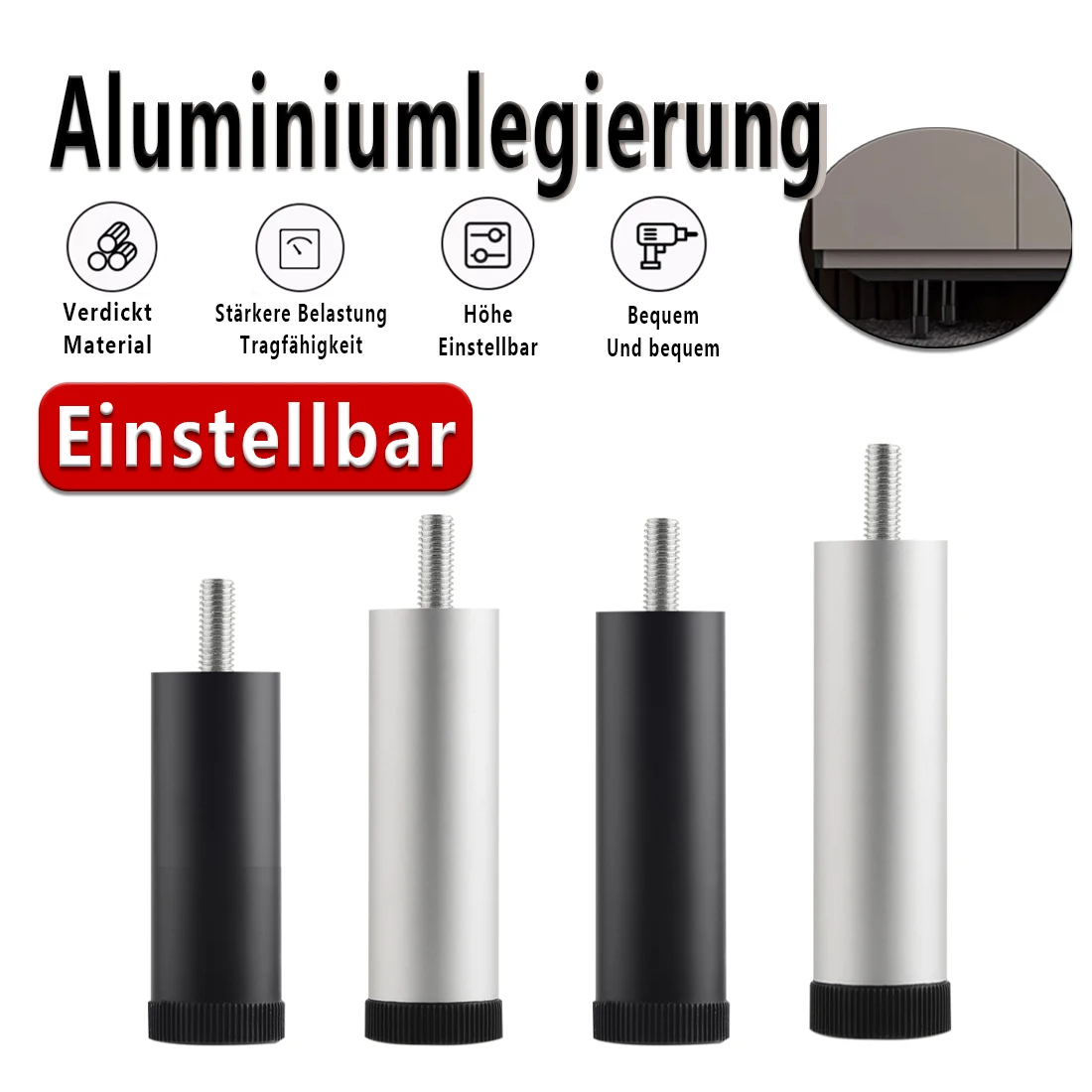 M8~M10 1PCS Adjustable Furniture Leg Aluminum Alloy Table Legs For TV Cabinet,Wardrobe,Raised Refrigerator Washing Machine Feet