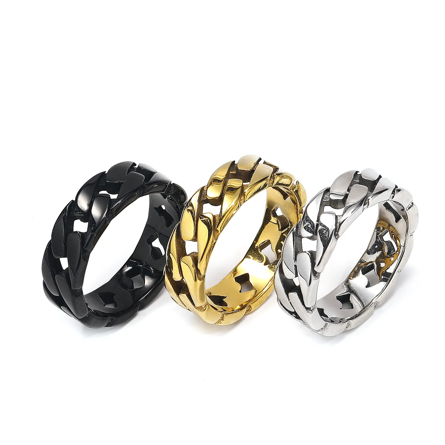 

7mm Width Mens Fashion Stainless Steel Cuban Link Chain Ring Bike Chain Rings for women