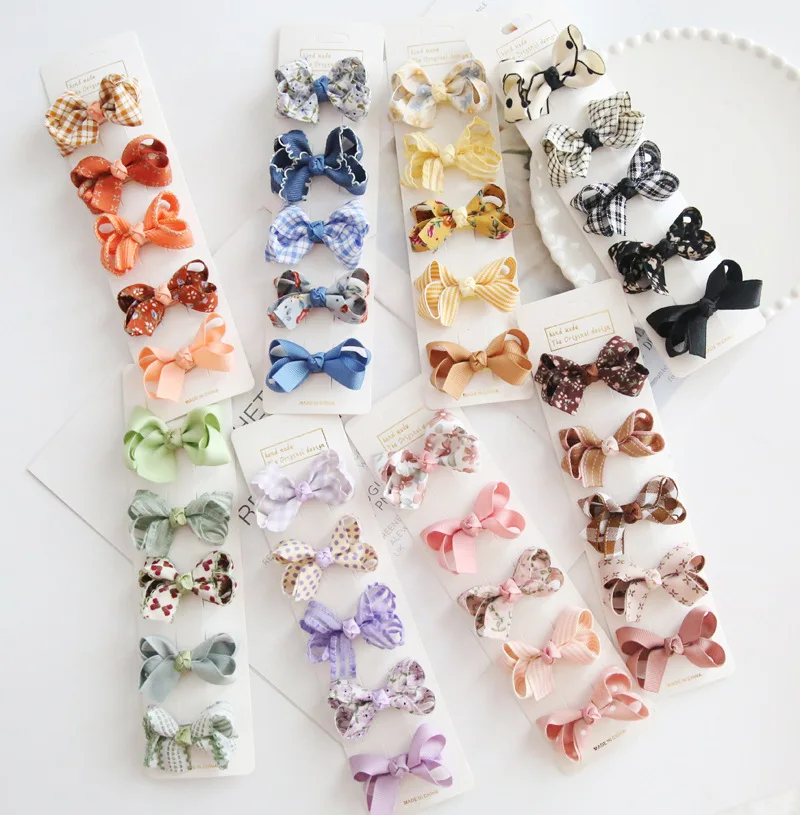 5Pcs/Lot Children\'s Headwear  Baby Hair Accessories  Clip Bows For Girls All Cloth Hairpin