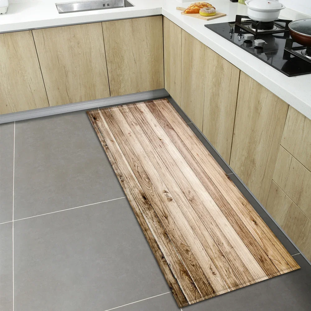 Wooden Pattern Kitchen Runner Rug Non-Slip Durable Washable Mat for Cooking Aisle Pastoral/Luxury Kitchen Area Home Decor