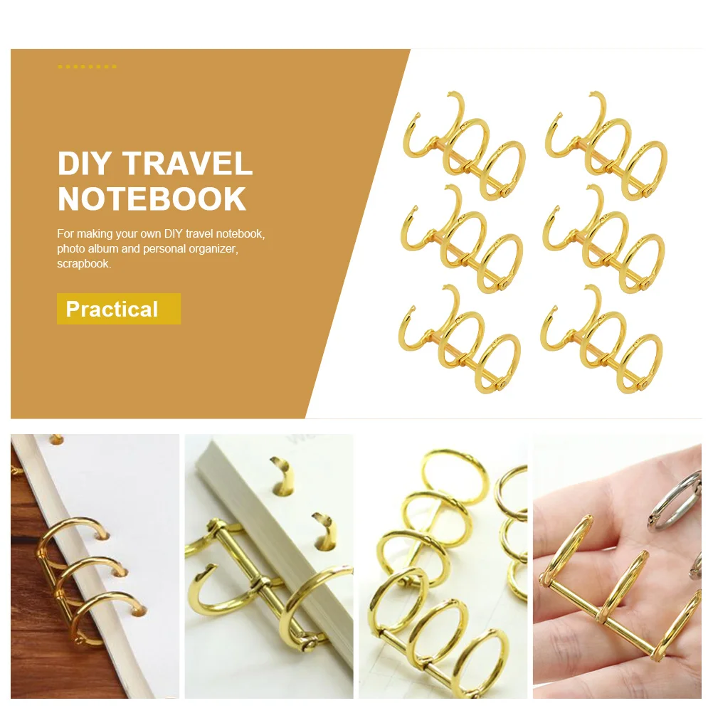 6 Pcs Metal Ring Binder Office Gold Trim Clips Iron Binders for Cards Stationery Supplies