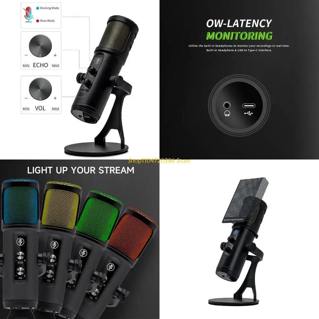 

K0EA Прозрачный металлический USB-микрофон Профессиональный USB-микрофон с красочной RGB-подсветкой для записи и потоковой для