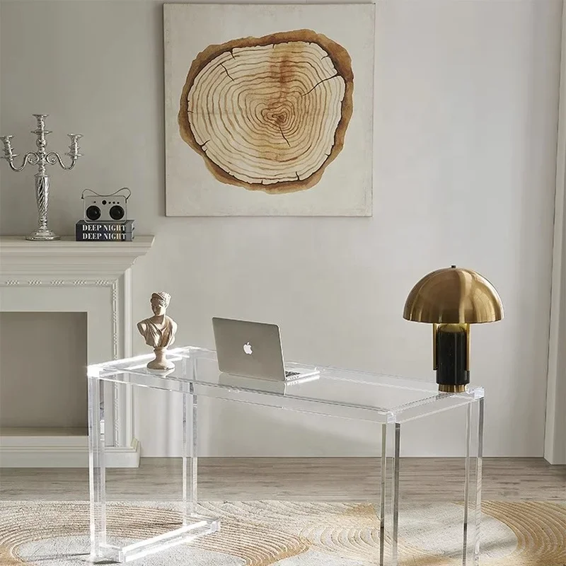 Italian minimalist modern table computer desk Nordic glass balcony office escritorio acrylic desktop stand