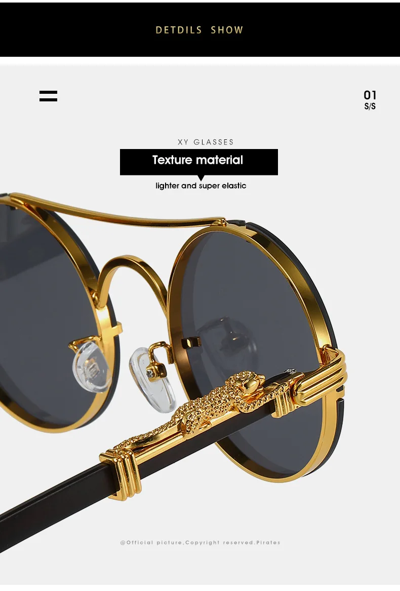 Vintage Runde Sonnenbrille Männer Frauen Luxus Marke Designer Gepard Metall Casual Brillen UV400 – Detail 14