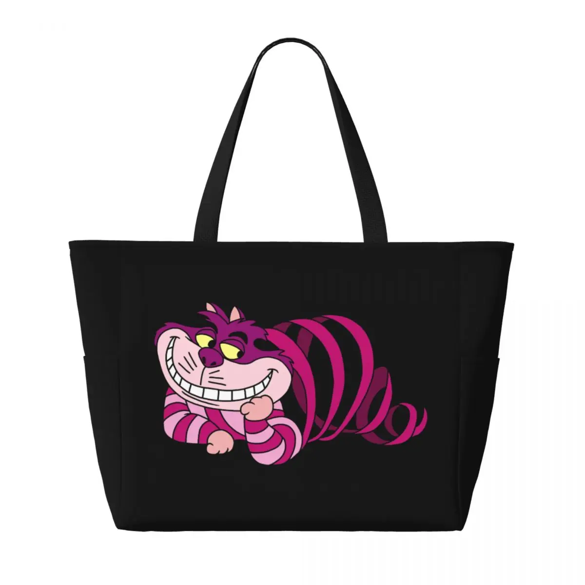 Custom Alice In Wonderland Cheshire Cat Grocery Shopping Tote Bags Women Large Capacity Cartoon Gym Beach Travel Bags