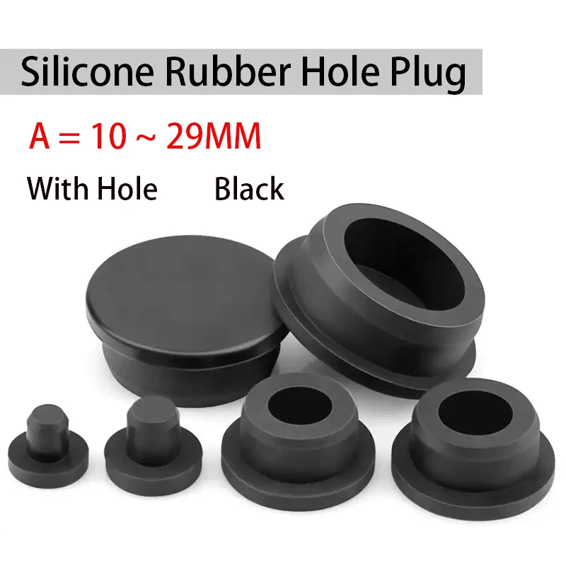 

1-50pcs 10mm~29mm Black Silicone Rubber Plug With Hole Caps Pipe Tube Inserts Stopper Dustproof Bungs