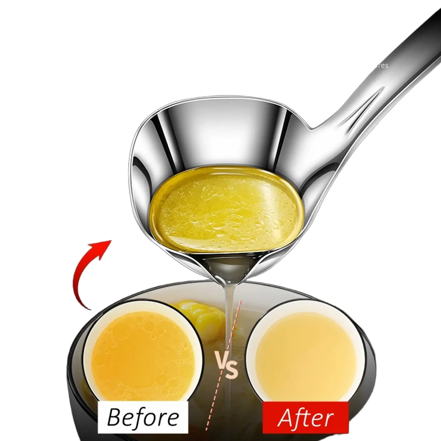Certification Pure 316 Stainless Steel Kitchen Oil Separating Spoon 99.9% Anti-bacterial Soup Ladle with Oil Separator