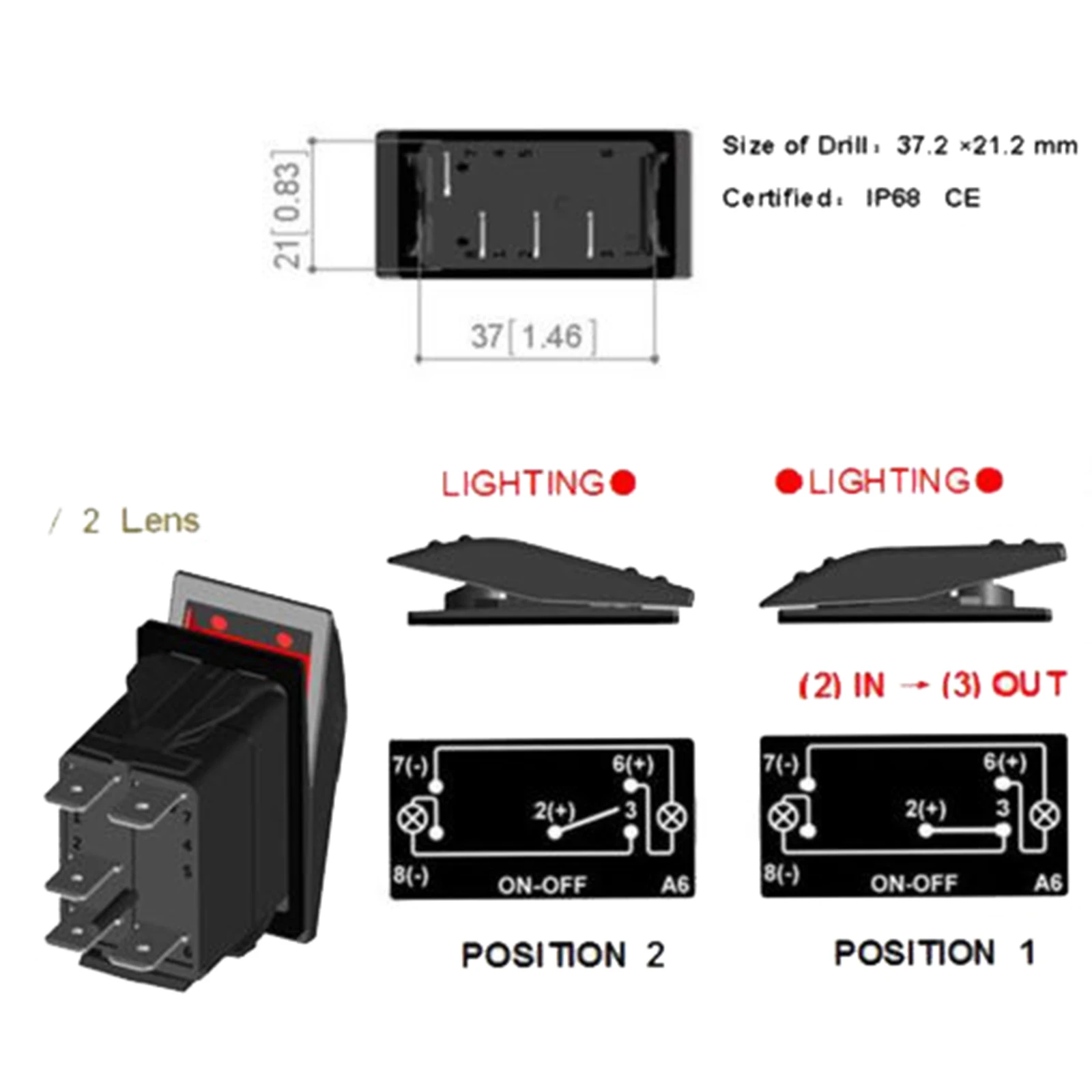 12V Boat Rocker Switch Fog Light Switch 2 LED Light Bar PSST Type Combination Waterproof For Car Marine RV Boat