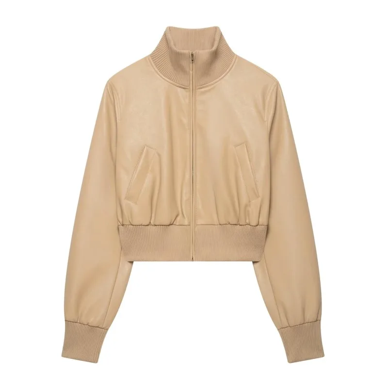 Women's Faux Leather Pilot stand collar Jacket New 2026 Autumn Long Sleeve Women Zipper Outerwear Female Motorcycle Coats