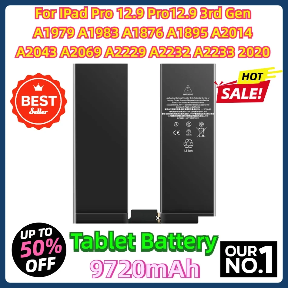 For IPad Pro 12.9 Pro12.9 3rd Gen A1979 A1983 A1876 A1895 A2014 A2043 A2069 A2229 A2232 A2233 2020 9720mAh Tablet Battery