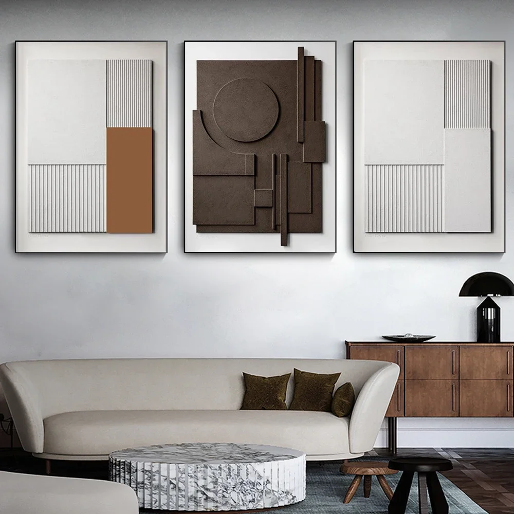 (No frame)Nordic 3D Visual Effect Geometric Canvas Painting Abstract Wall Art Minimalist Lines Art Poster Print For Living Ro