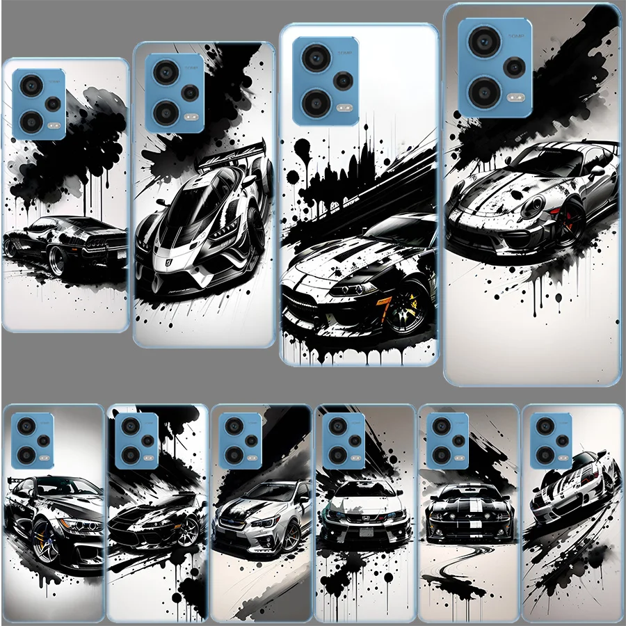 Black And White Super Luxury Sports Car Case for Redmi Note 12 Pro 11 Pro Plus 12S 11S 11T 11E 10 5G 10S 9S 9T 9 8T 8 7 Phone TP
