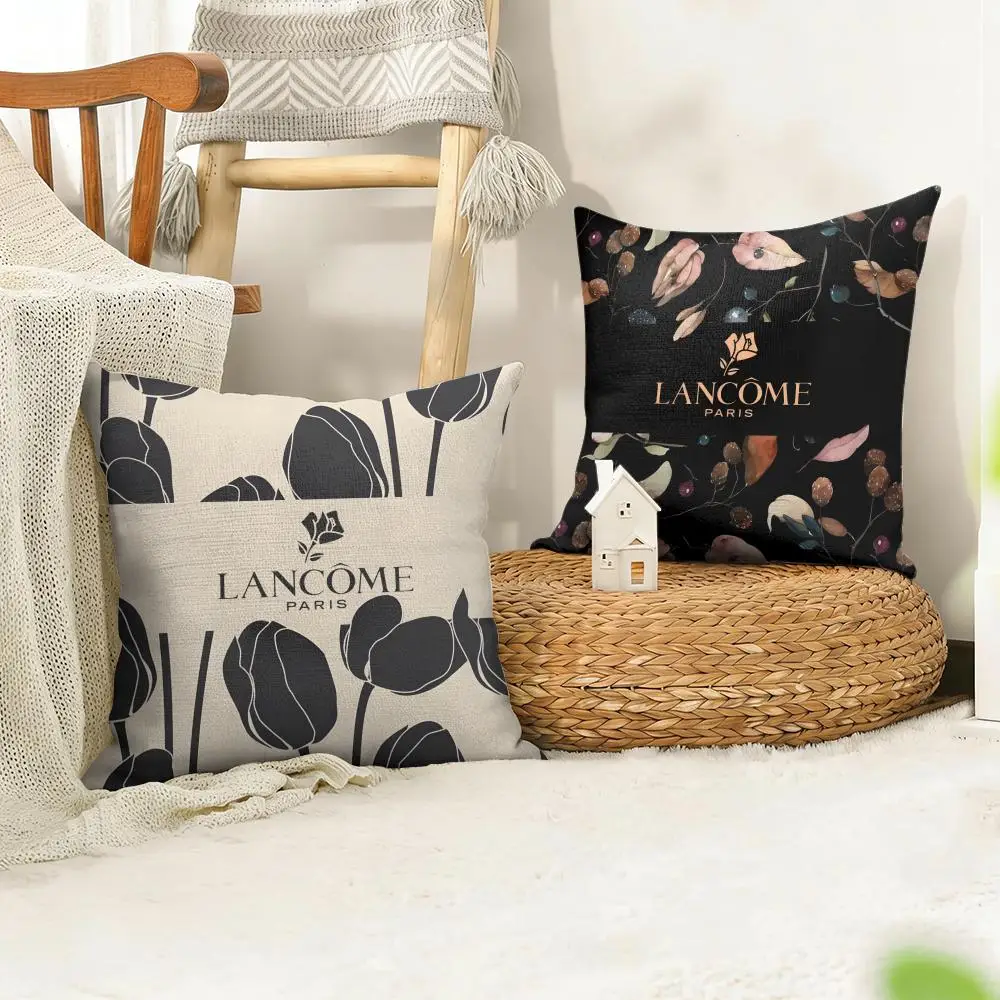 Funda de cojín con diseño L-Lancome, tela orgánica de lino Natural, impresión a doble cara, decoración para el hogar, funda de almohada de regalo