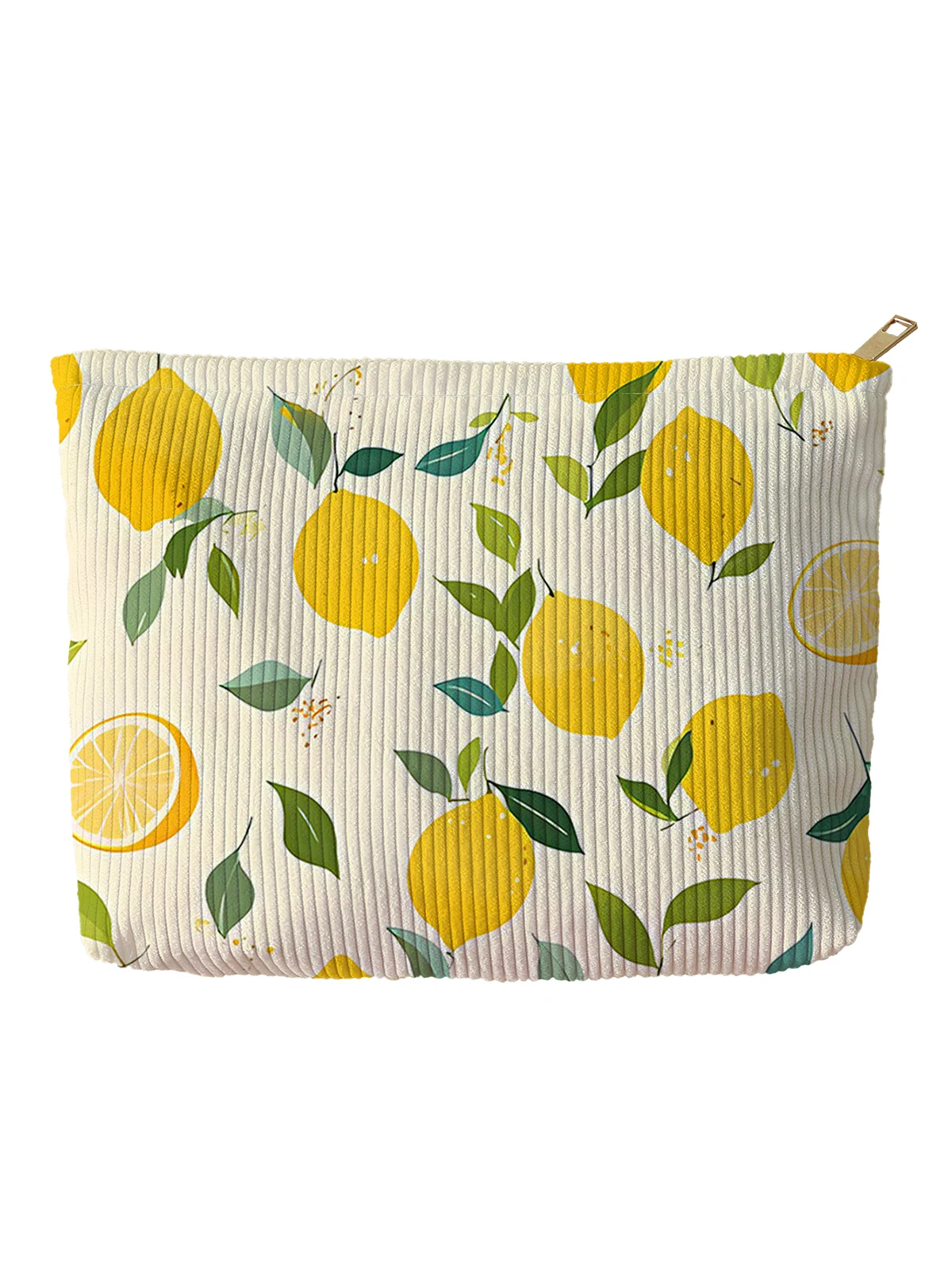 Minimalistisch gestaltete Kosmetiktasche aus Cord mit Blumenmuster und Reißverschluss, leichte und multifunktionale Aufbewahrungstasche für Kosmetik. – Detail 5