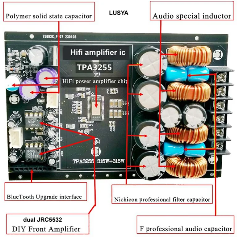 Upgraded TPA3255 2.0 DC19-40V PBTL 600W 315W + 315W Stereo Class D Digital High Power Hifi Amplifier Board-POS