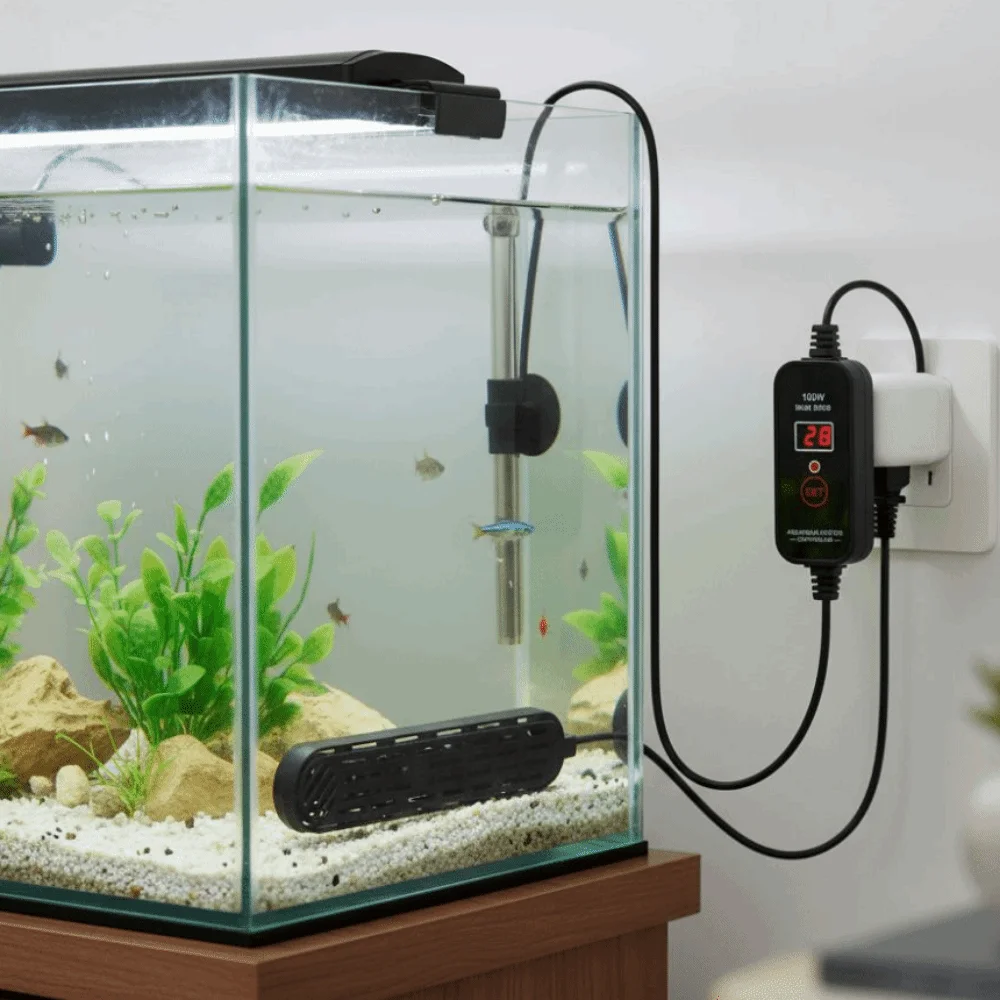 

15-34°C Fish Tank Heating Rod Adjustable LCD Display Mini Aquarium Heater Temperature Control Water Heating Device