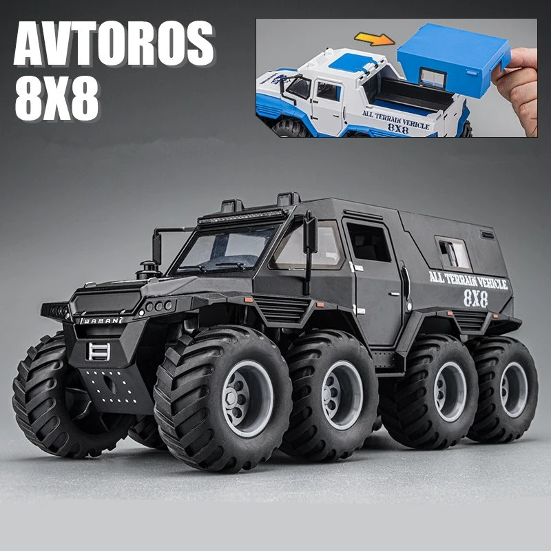 1:24 Alloy Diecast Russia Conqueror Shaman 8x8 SUV Car Model Armored Off-road 8Wheels Police Car Vehicle Model For Children Gift