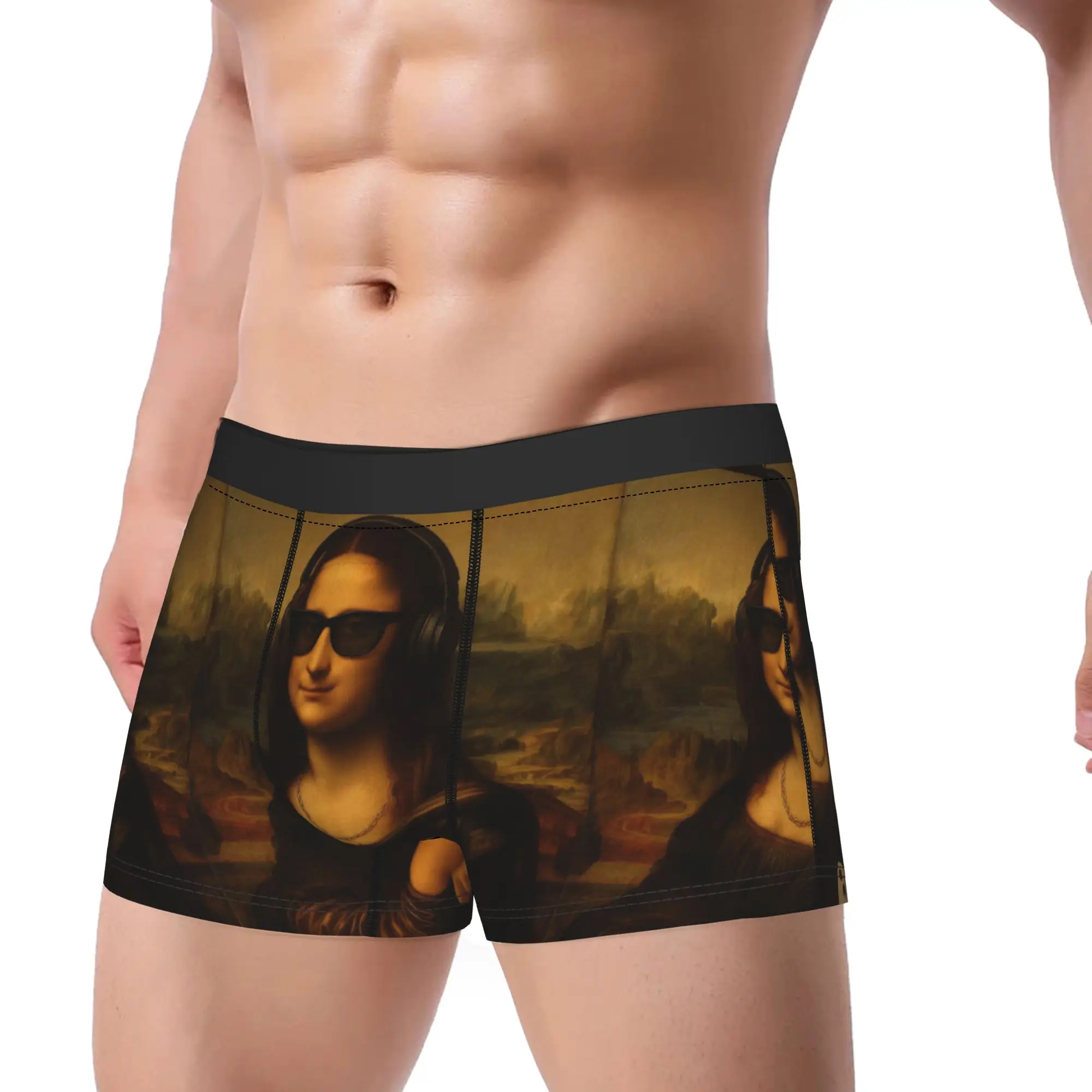 Cool DJ Mona Lisa Funny Modern Art Underwear  Men's Boxer Brief Breathable Trunk High Quality Custom DIY Large Size Panties