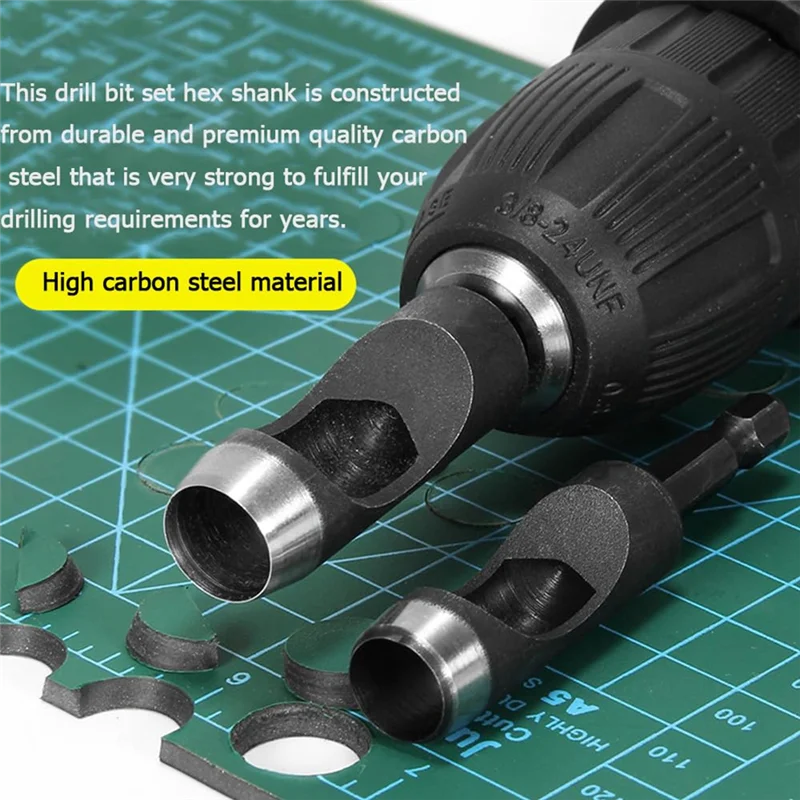 AY03-6Pcs مجموعة لكمة جوفاء لقمة ثقب-الجلود ثقب أداة تخريم مثقاب مرنة تمديد سداسية مقبض مجموعة لقمة مثقاب