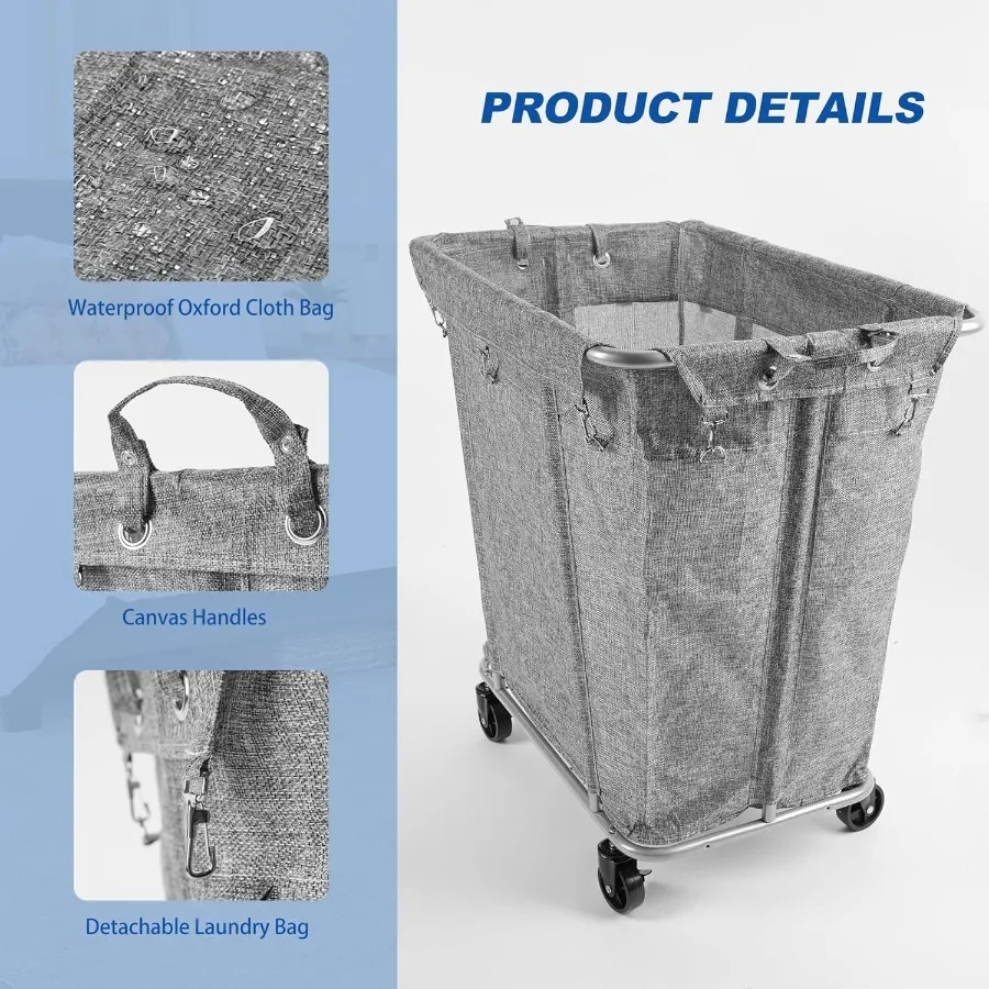 عربة غسيل كبيرة بعجلات للاستخدام التجاري والمنزلي بسعة 320 لتر و9 بوشيل 32.3 لتر × 19.7 وات × 30.7 ارتفاع إطار فولاذي بوصة