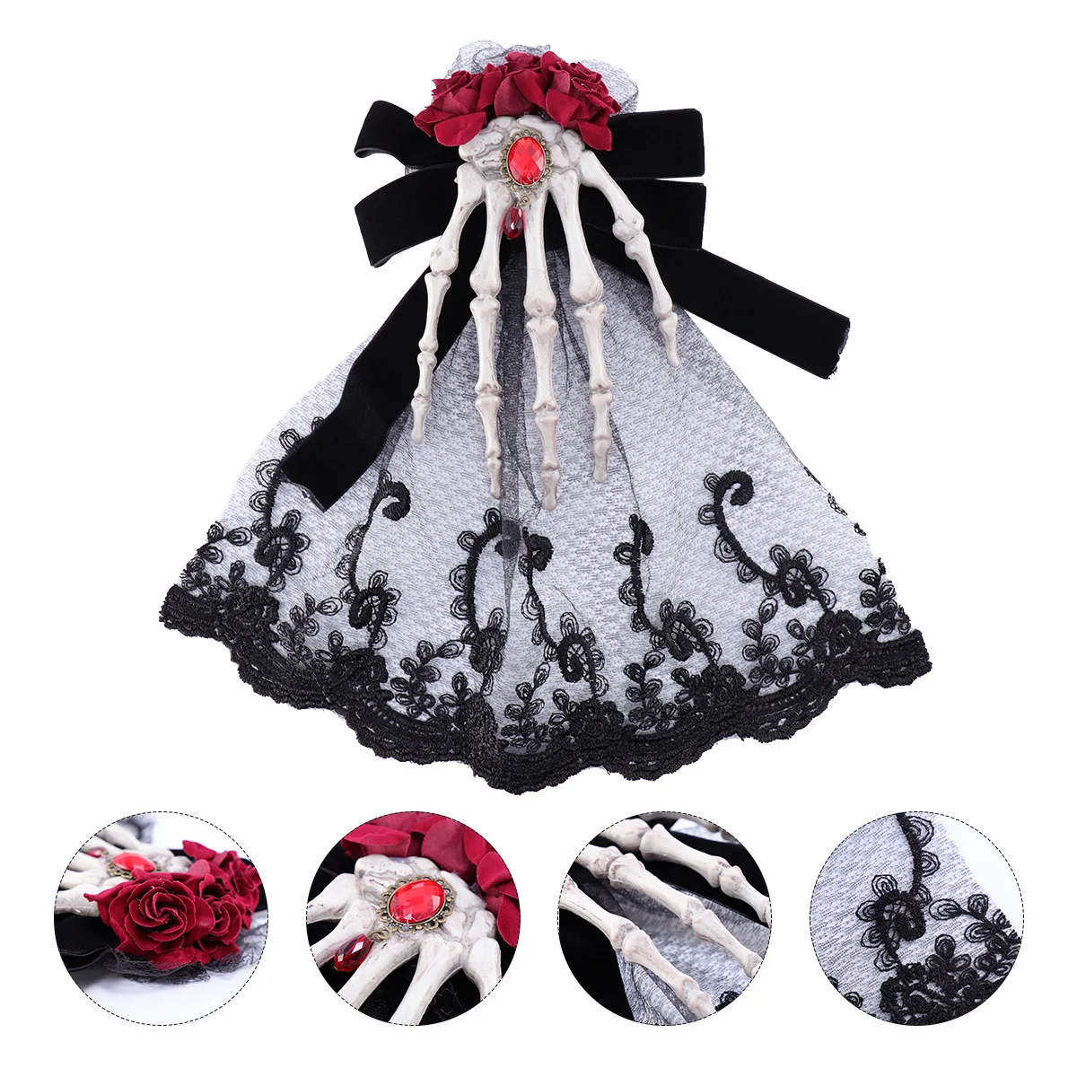 

Skull Halloween Headdress Masquerade Headband Hairpin Decor Black Bow Clip for Women Festivals Cosplay Photography Wedding Show