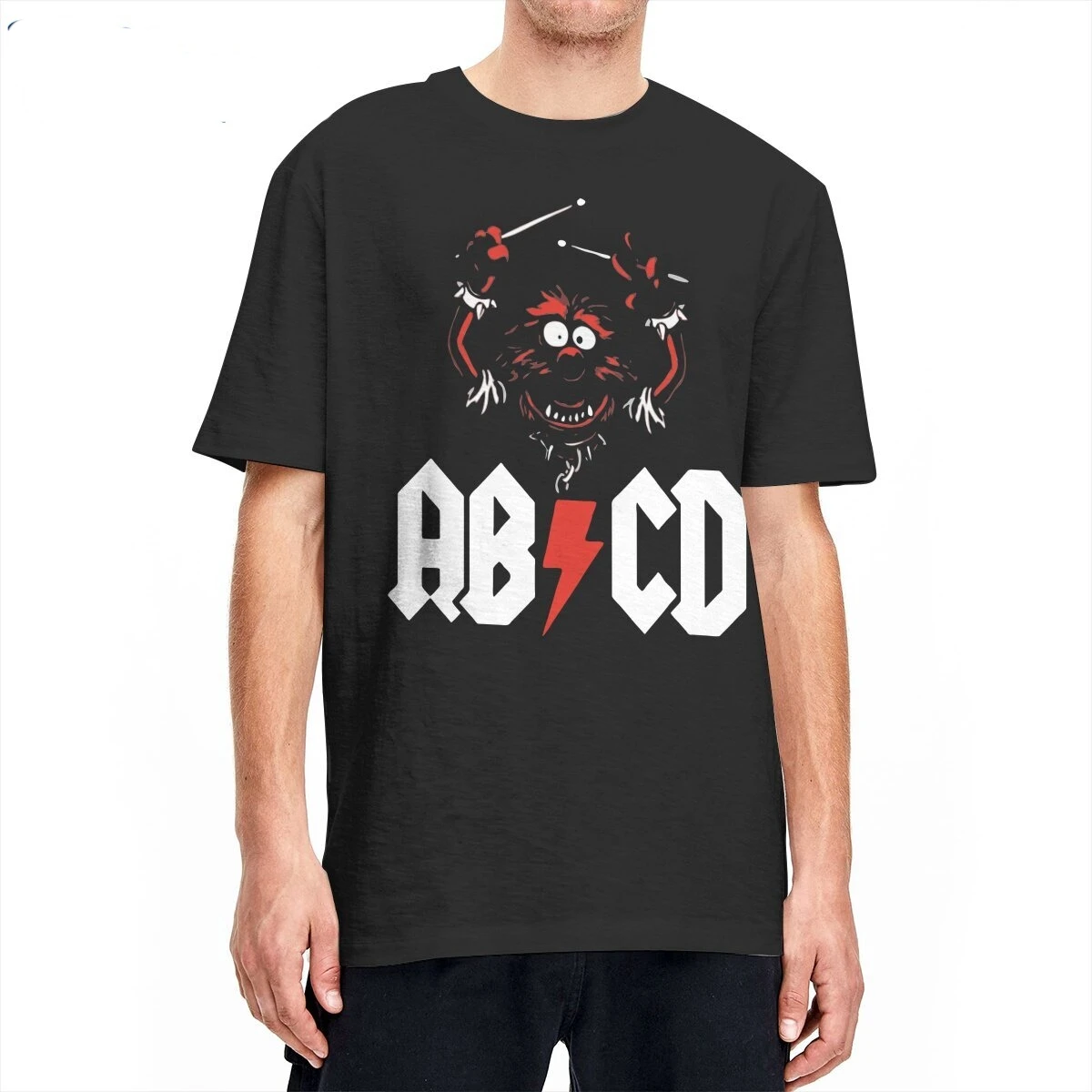 Men T-Shirt  Animal Drummer ABCD T Shirt The Muppets Show Vintage Cotton Tee Shirt Crew Neck Tops Graphic Printed