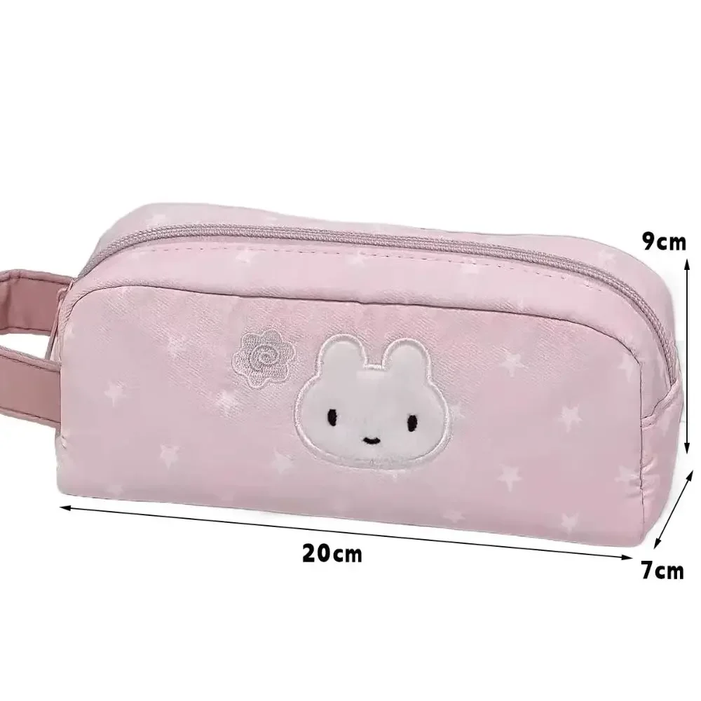 New Pink Pen Bag Star Rabbit Pattern Handheld Stationery Bag Large Capacity Zipper Design Stationery Storing Bag Students
