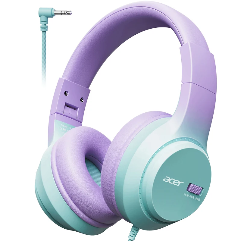 Acer Kids Headphones 74/85/94dB Volume Limiter Foldable Wired Over Ear Headphones Toddler Headsets for School,iPad,Tablet