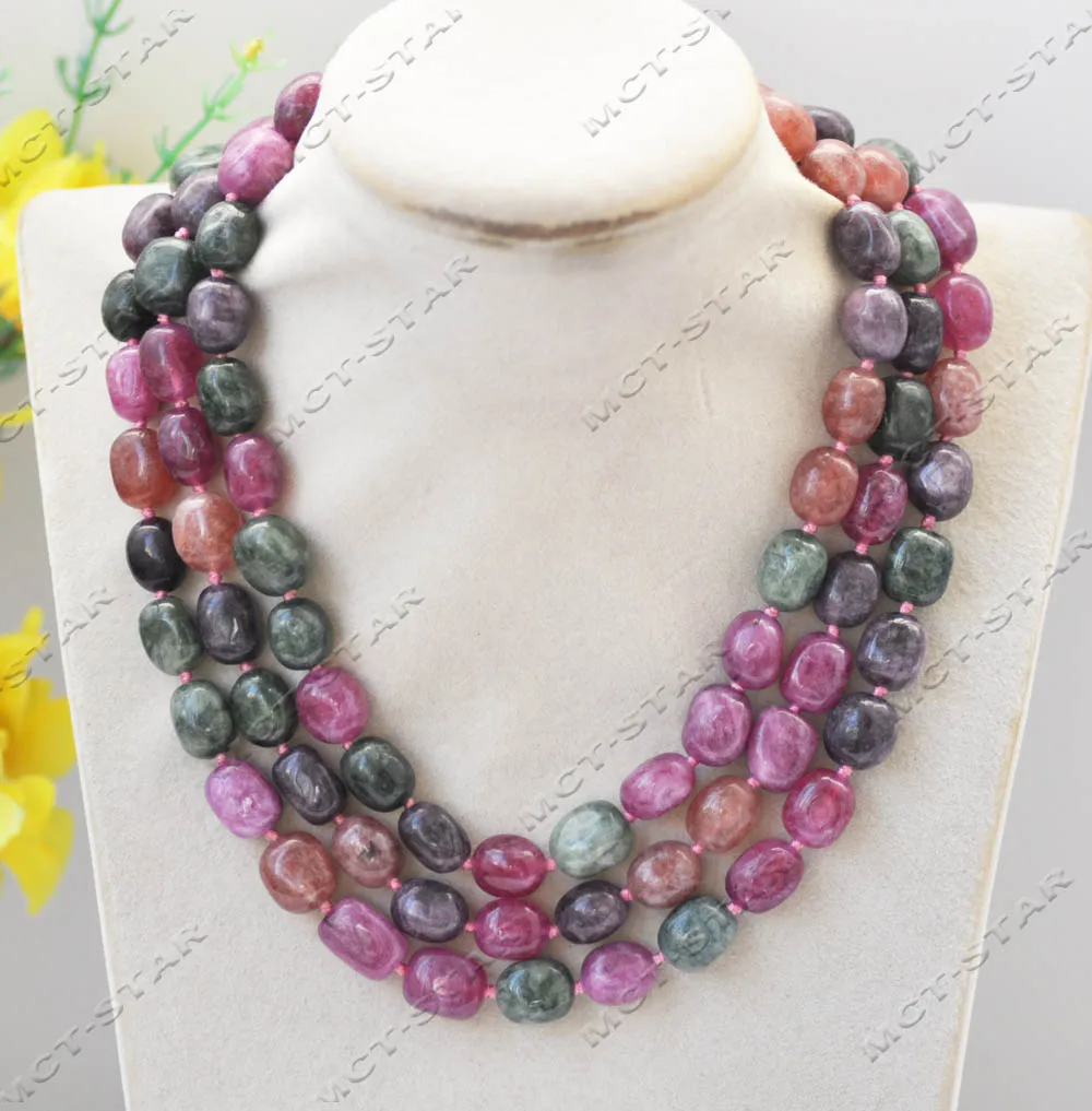 Z13208 Natural 50\'\' 13mm Rose Green Purple Square Tourmaline Necklace Custom jewelry