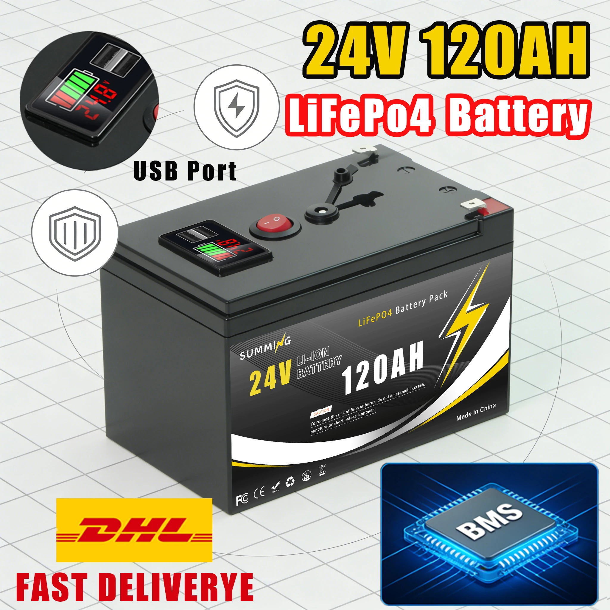 

LiFePO4 Battery Solar Battery 24V120AH Lithium with Smart BMS for Solar Energy Storage, Recreational Vehicles, and MarineUse