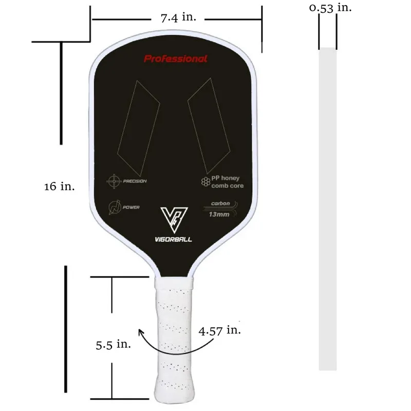 Pickleball Paddle Set com Honeycomb Core, Paddle Agressivo, Controle Aprimorado, Superfície De Fibra De Carbono, PP, 13mm, Boa Qualidade, Brand