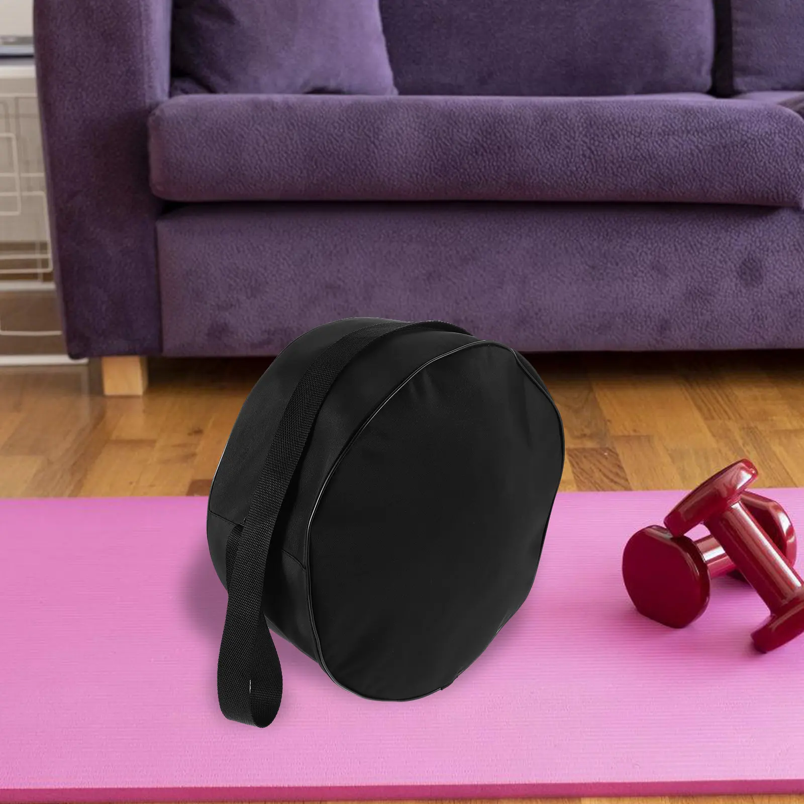 

Yoga Wheel Storage Bag Black Portable Shockproof Cushion Zipper Pockets Adjustable Strap Pilates Workout Gym Carrying Case