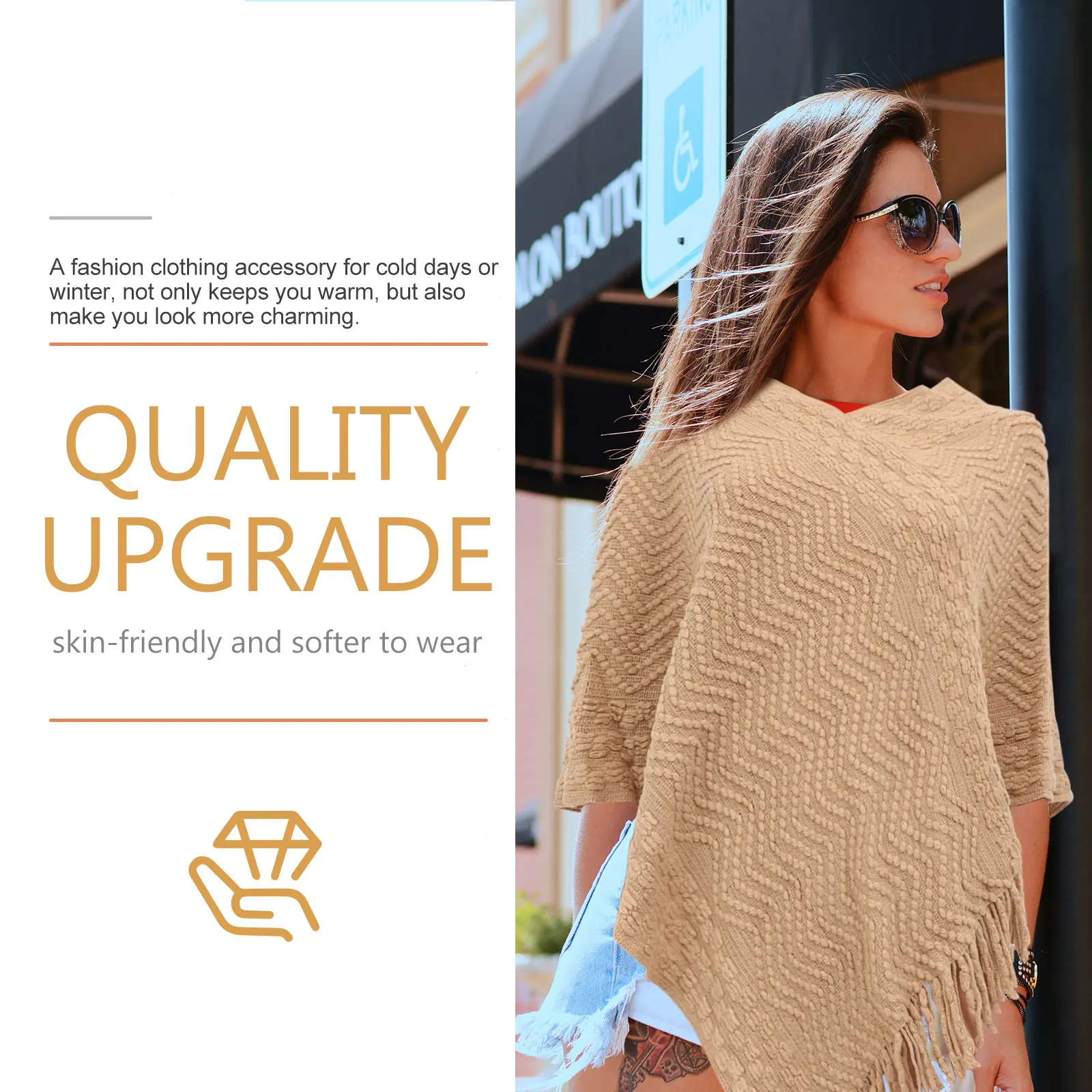 

Knitted Shawl Women Wraps Dressy Sweater Yarn Winter Poncho Cape Warm Fashion Large Blanket Practical Durable Use Fine