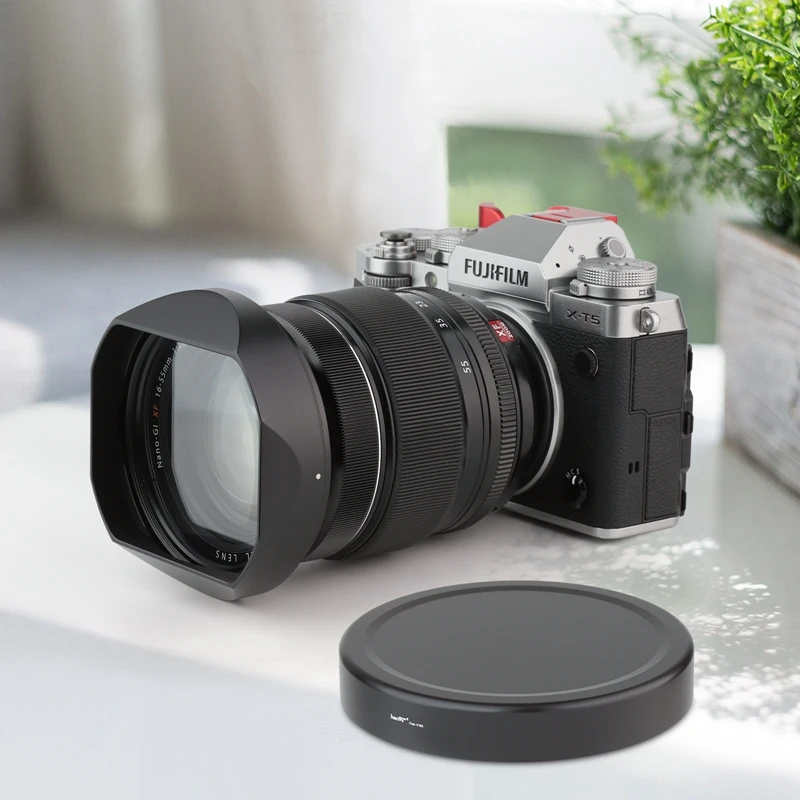 Haoge LH-X165 quadrado metal lente capa sombra com tampa de metal para fujifilm fuji fujinon xf XF16-55mm f2.8 r lm wr lente preto