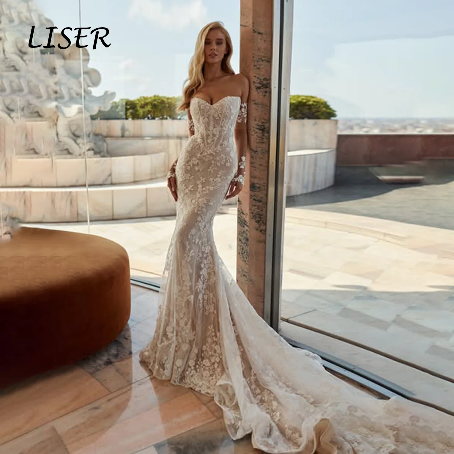 Liser Customized Luxury Floral Lace Wedding Dress Sweetheart Remove Sleeves Long Train Mermaid Bridal Gown Vestido De Novia 2026
